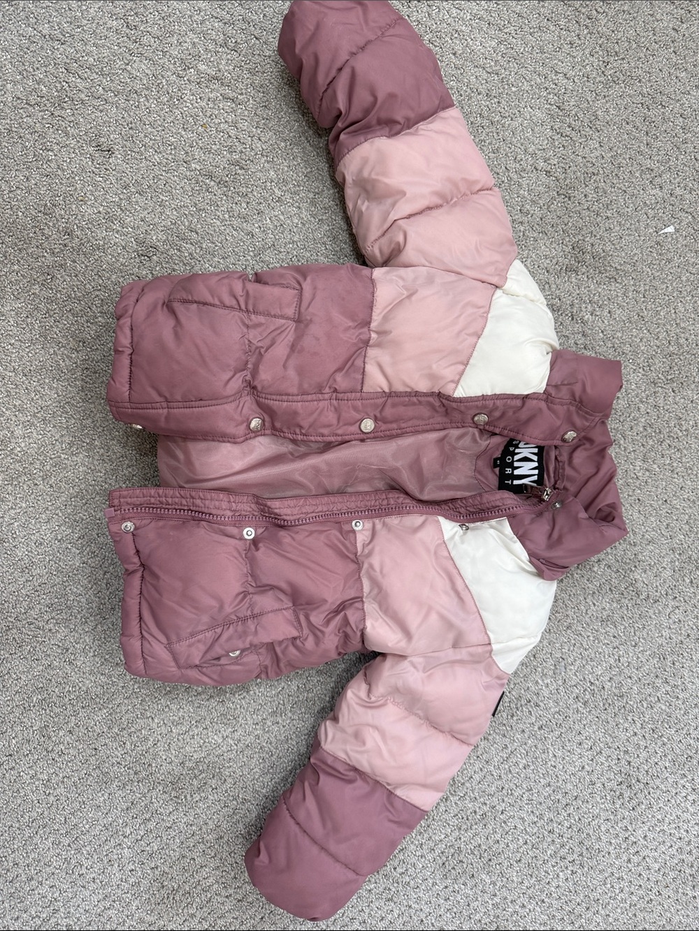 DKNY Girls Mauve & Light Pink Colorblock Puffer Jacket with Cream Accents